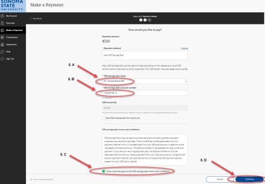 529 payment instructions step 5A-5D